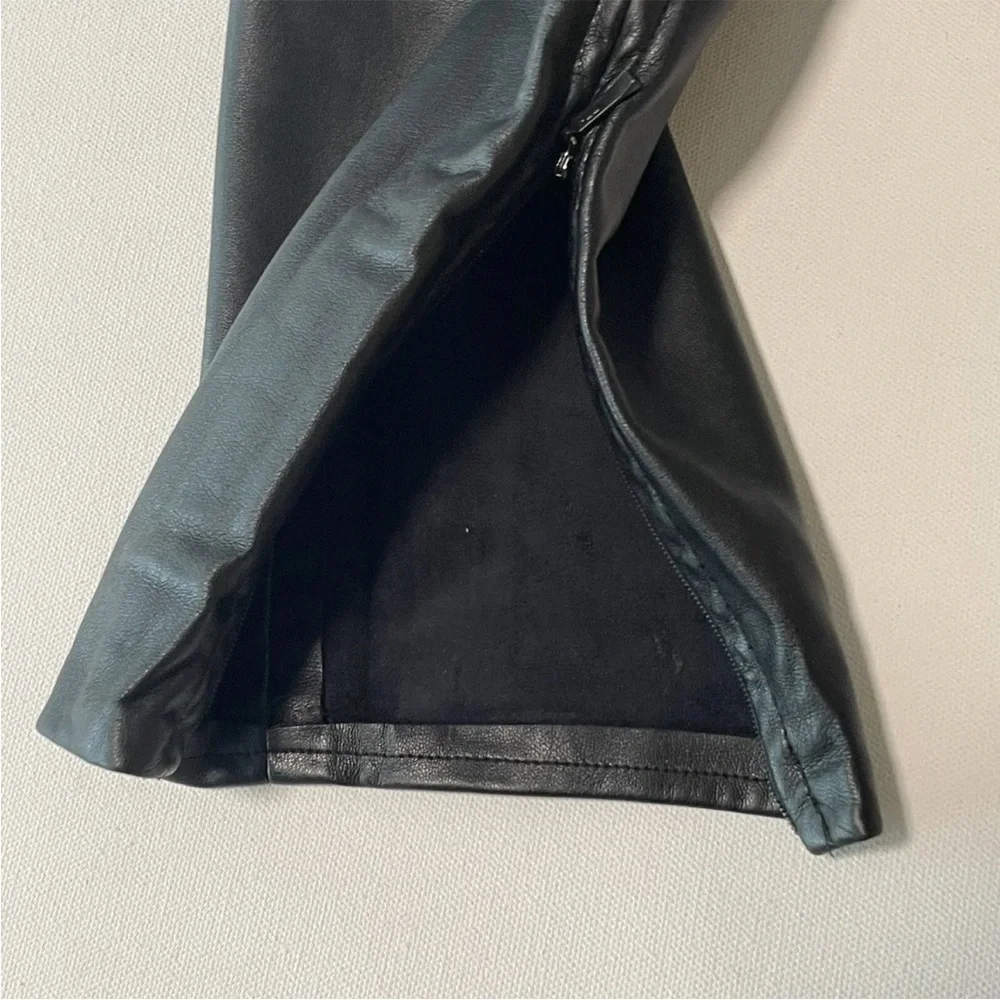 Free People Women's Faux Leather High Waisted Black Pants Side Zip Size 12